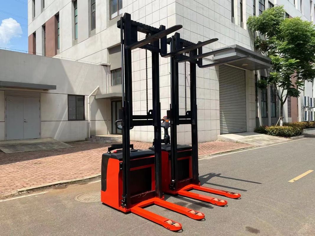 Customized EU Charging Plug Electric Pallet Stacker Two Section Gantry Double Lifting Oil Cylinders